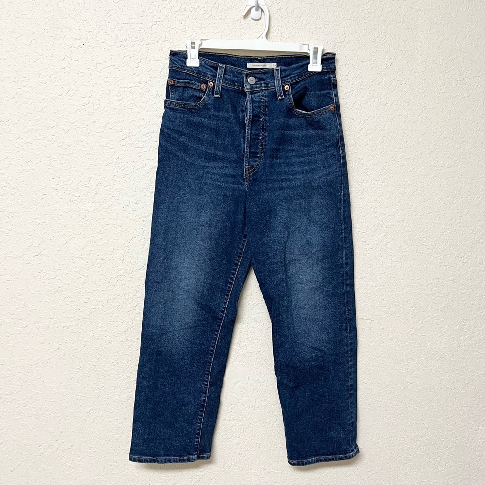 Levis Premium Ribcage Straight Jeans Womens Blue Denim Size 29 Buttonfly